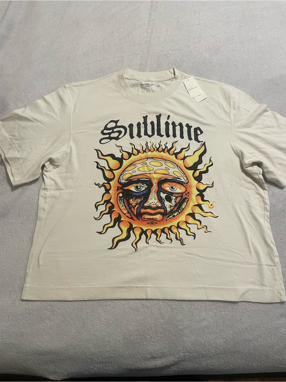 Abercrombie Cropped Soft Graphic Tee - Cream, Sublime Tour, Sun, 100% Cotton